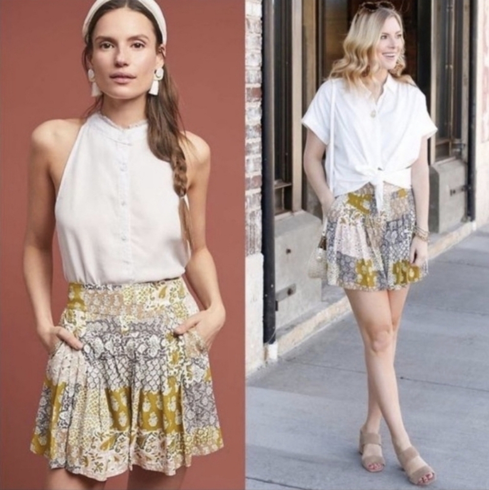 Maeve by Anthropologie patchwork boho pleated shorts